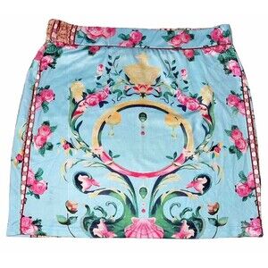 Blue Sexy Mini Skirt Floral‎ Stretch Pastel Size Large Summer Club Short Date